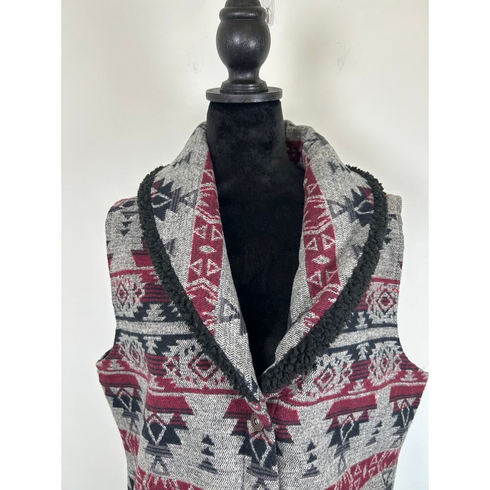 Duluth Trading Festivest Aztec Print Vest, Purple/Gray/Black, Sz L